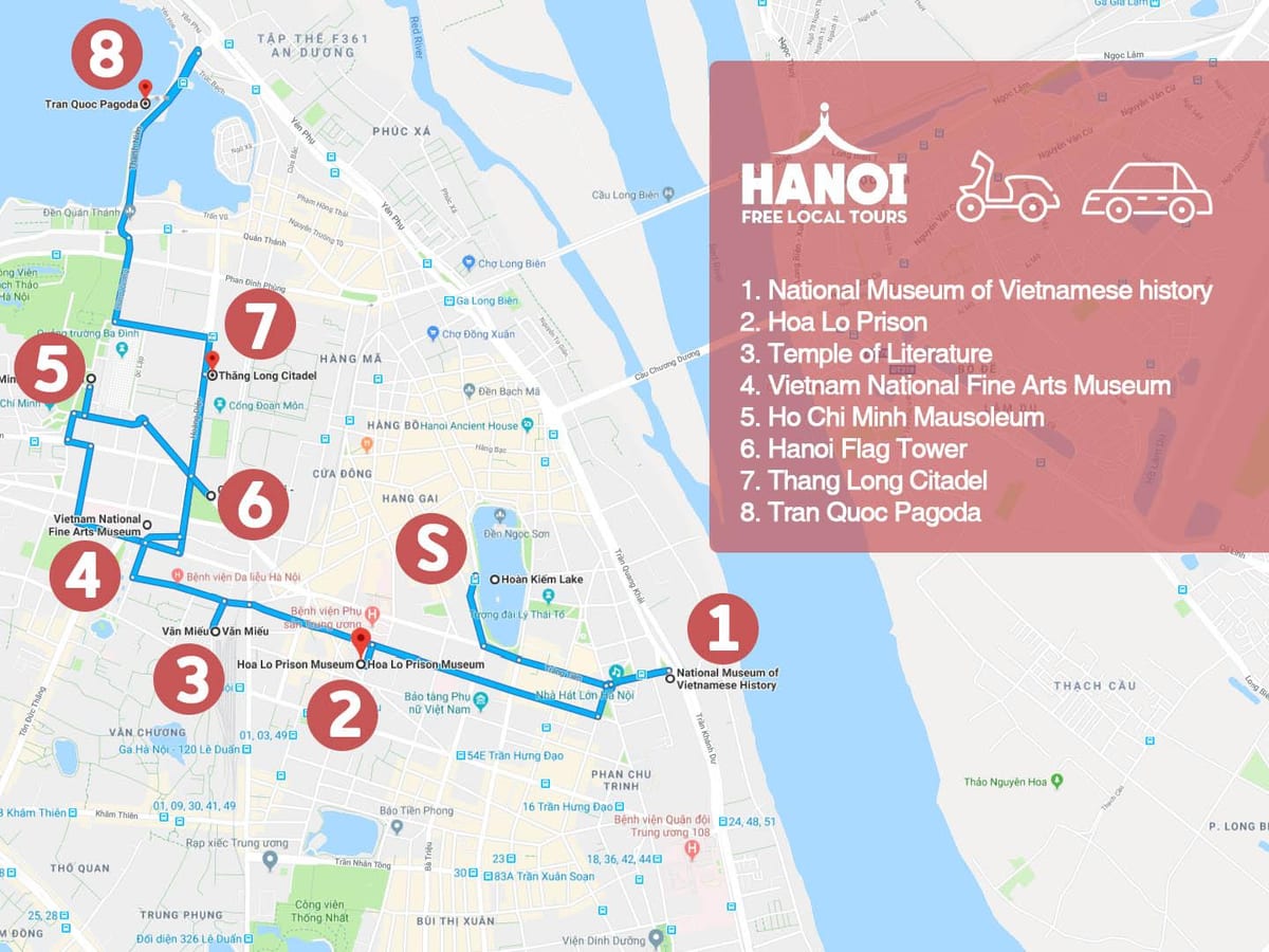 hanoi francouzská čtvrť, pěší prohlídka mapě