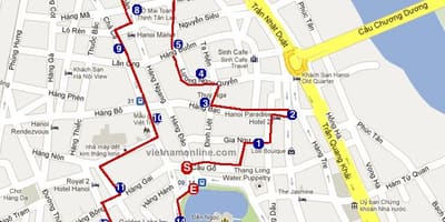 Hanoi místa zájmu na mapě